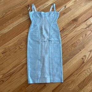 Herve Leger crushed blue bandage dress